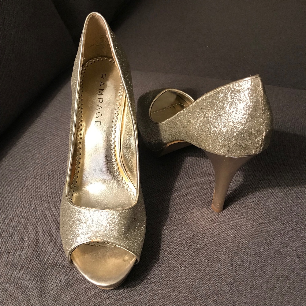 Silver Sparkly Peep Toe Heels